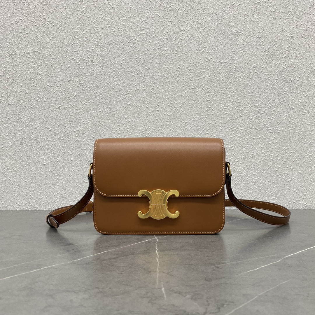 Celine Teen Triomphe Bag In Shiny Calfskin Tan 188423